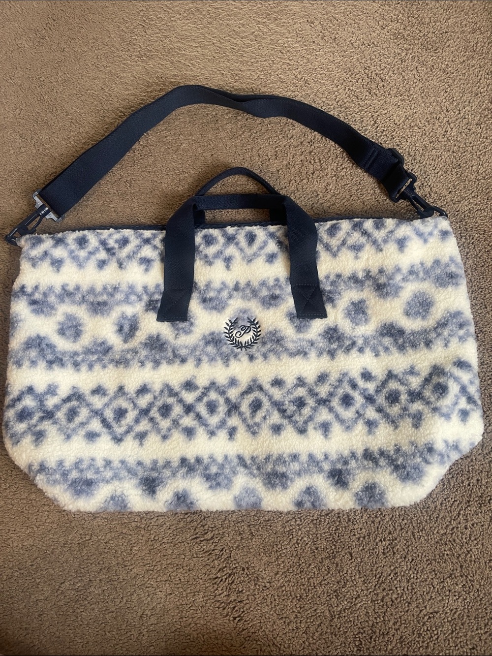 Victoria Secret PINK Cream & Blue Patterned Tote Bag